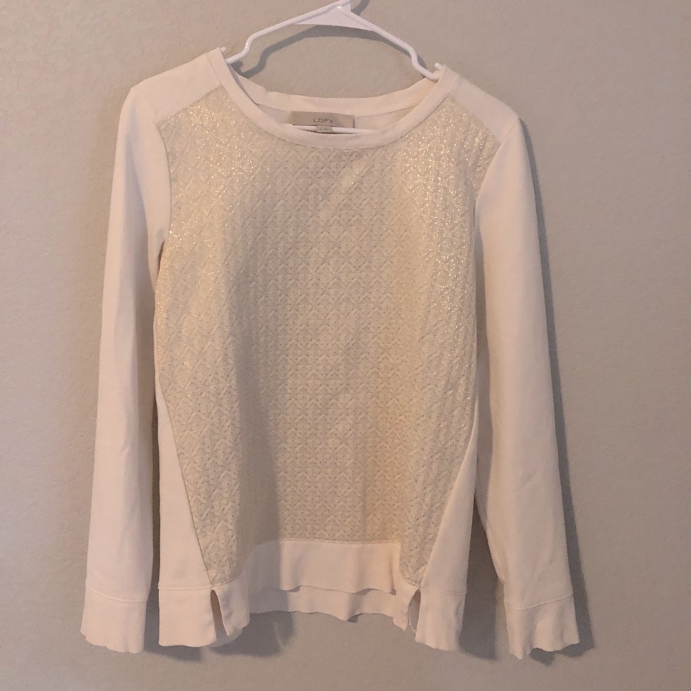 Ann Taylor LOFT Cream and Gold Sweatshirt; size M
